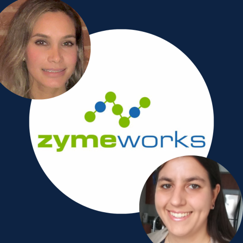 Ashina and Cindy with Zymeworks logo 
